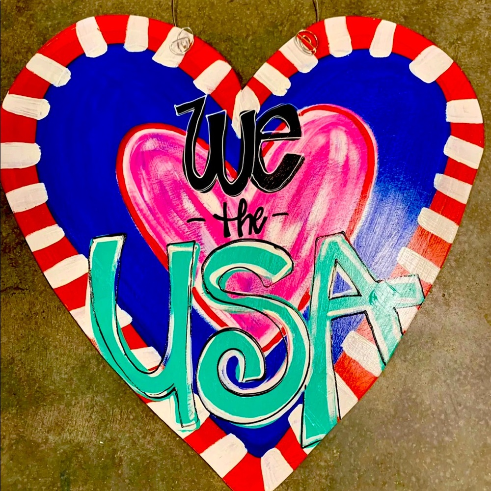 Patriotic USA decor door hanger wood sign